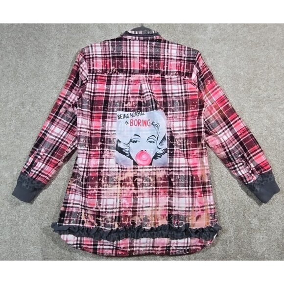 Stillwater Supply Co. Tops - OOAK Upcycled Flannel Shacket Jacket Normal Is Boring Sassy Humor Pockets Size M